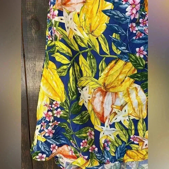 Rachel Roy Tropical Floral Print Cap Sleeve Blouse Summer Top Navy Yellow XS D17 - Picture 4 of 6